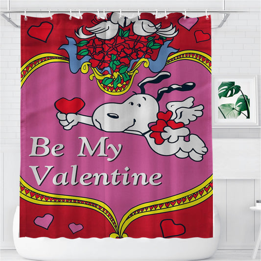 Peanuts Valentines Day Snoopy Bathroom Shower Curtain Fabric Waterproof