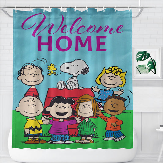 Personalized Peanuts Welcome Home Shower Curtain Farmhouse Bathroom Decor