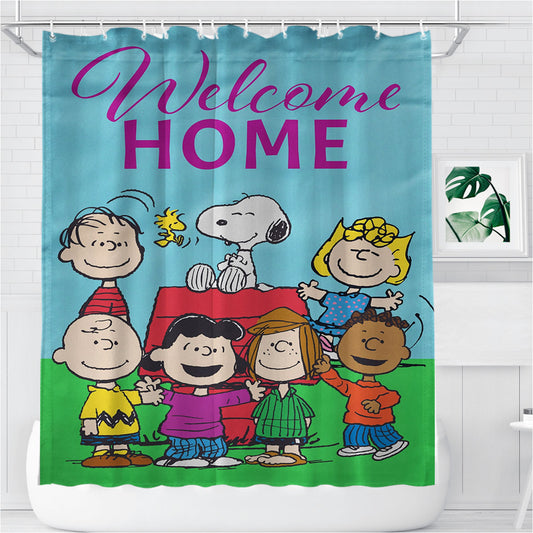 Peanuts Welcome Home Gang Bathroom Shower Curtain Fabric Waterproof