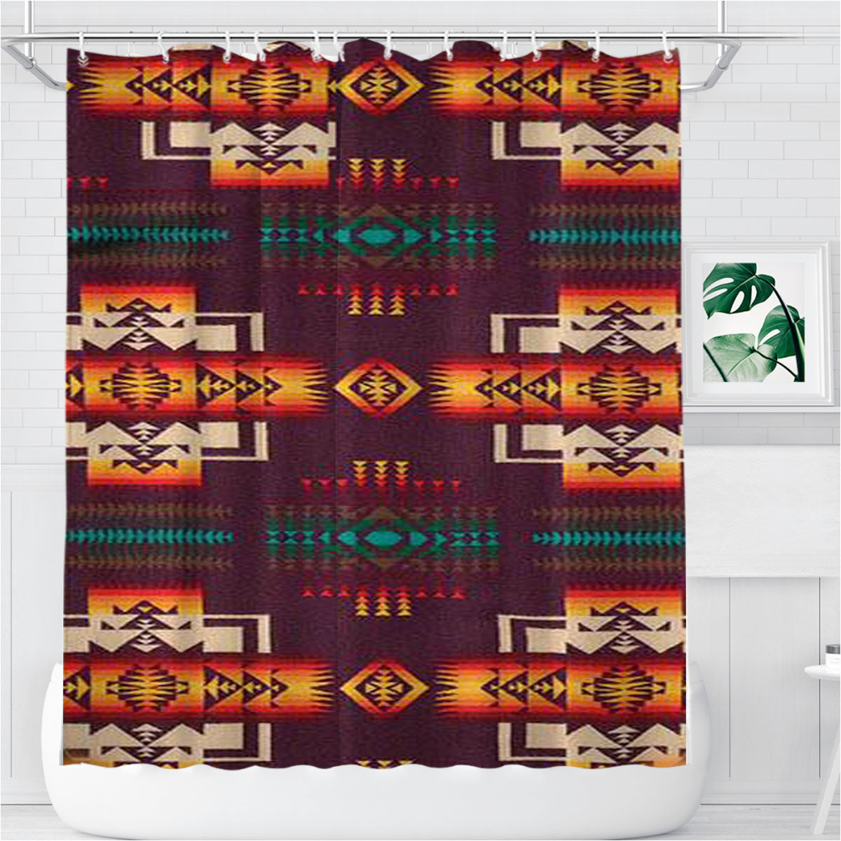 Pendleton Maroon Chief Bathroom Shower Curtain Fabric Waterproof | 66 X 72 Inch