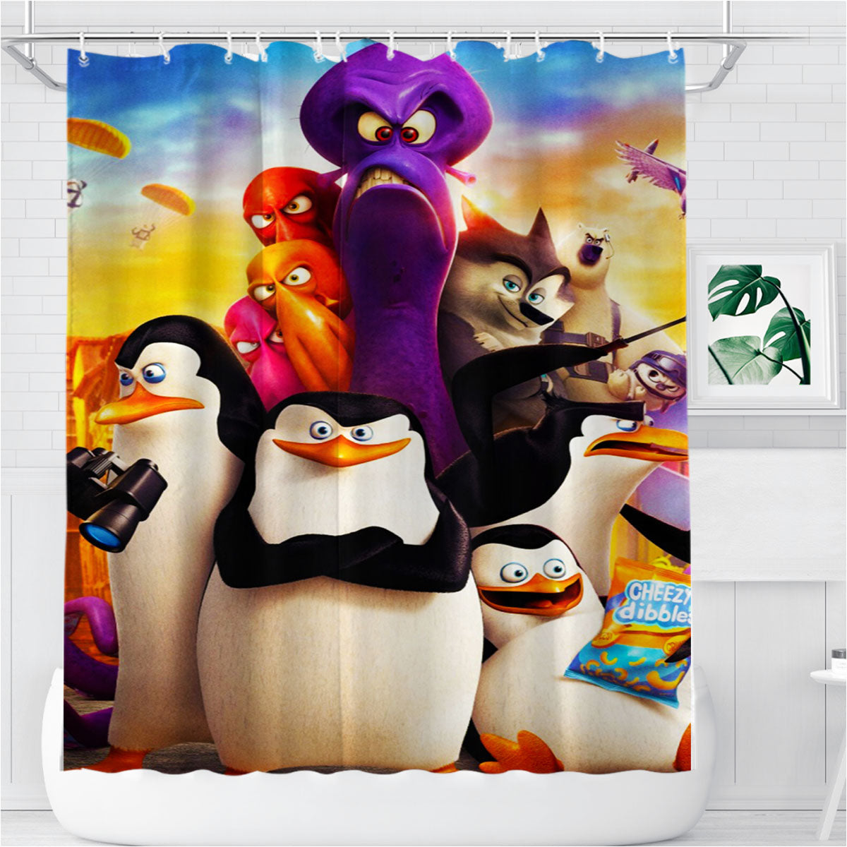 Penguins Of Madagascar Bathroom Shower Curtain Fabric Waterproof | 66 X 72 Inch
