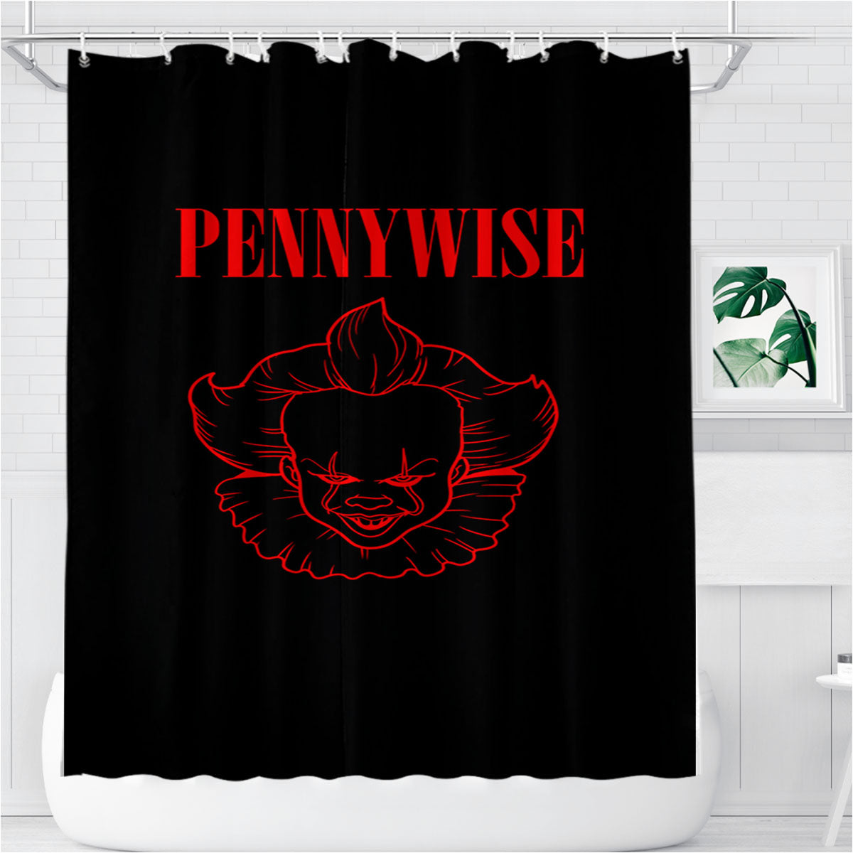 Pennywise It Clown Red Wallpaper Bathroom Shower Curtain Fabric Waterproof | 66 X 72 Inch