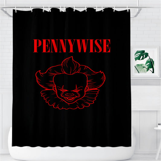 Personalized Pennywise It Clown Red Wallpaper Shower Curtain Farmhouse Bathroom Decor