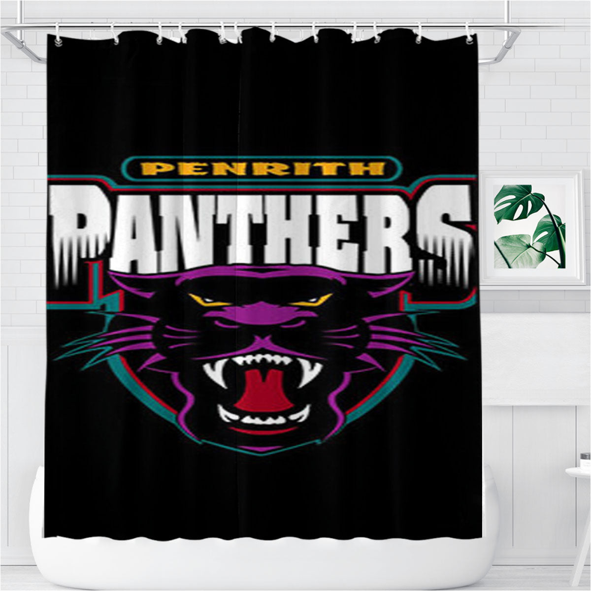 Penrith Panthers Black Bathroom Shower Curtain Fabric Waterproof | 66 X 72 Inch