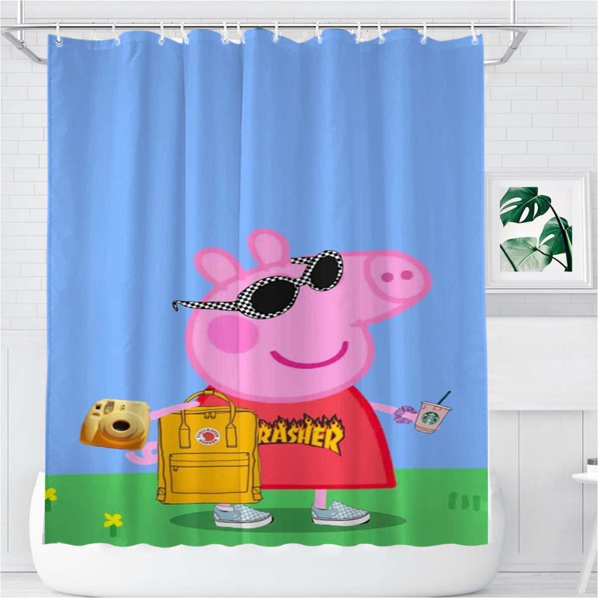 Peppa Pig Cool Hypebeast Vsco Girl Bathroom Shower Curtain Fabric Waterproof | 66 X 72 Inch