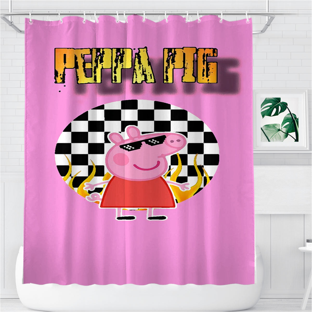 Peppa Pig Hype Sticker Square Bathroom Shower Curtain Fabric Waterproof | 66 X 72 Inch
