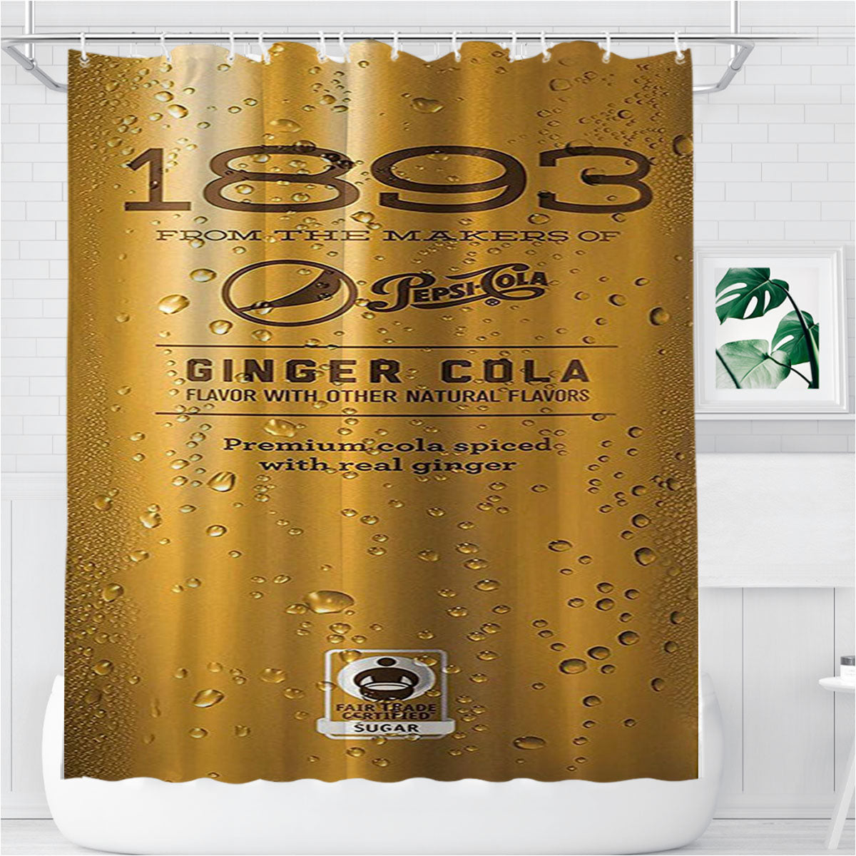 Pepsi Cola 1893 Ginger Gold Ice Cans Bathroom Shower Curtain Fabric Waterproof | 66 X 72 Inch