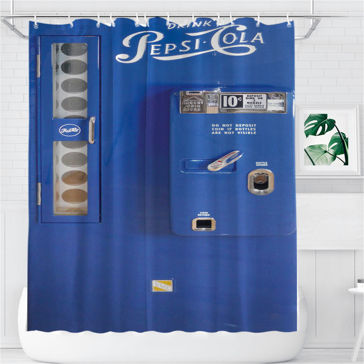 Pepsi Cola Blue Vintage Vending Machine Bathroom Shower Curtain Fabric Waterproof | 66 X 72 Inch