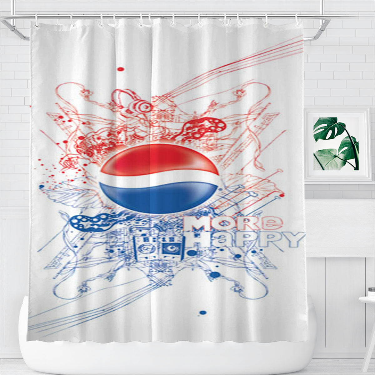 Pepsi More Happy Bathroom Shower Curtain Fabric Waterproof | 66 X 72 Inch