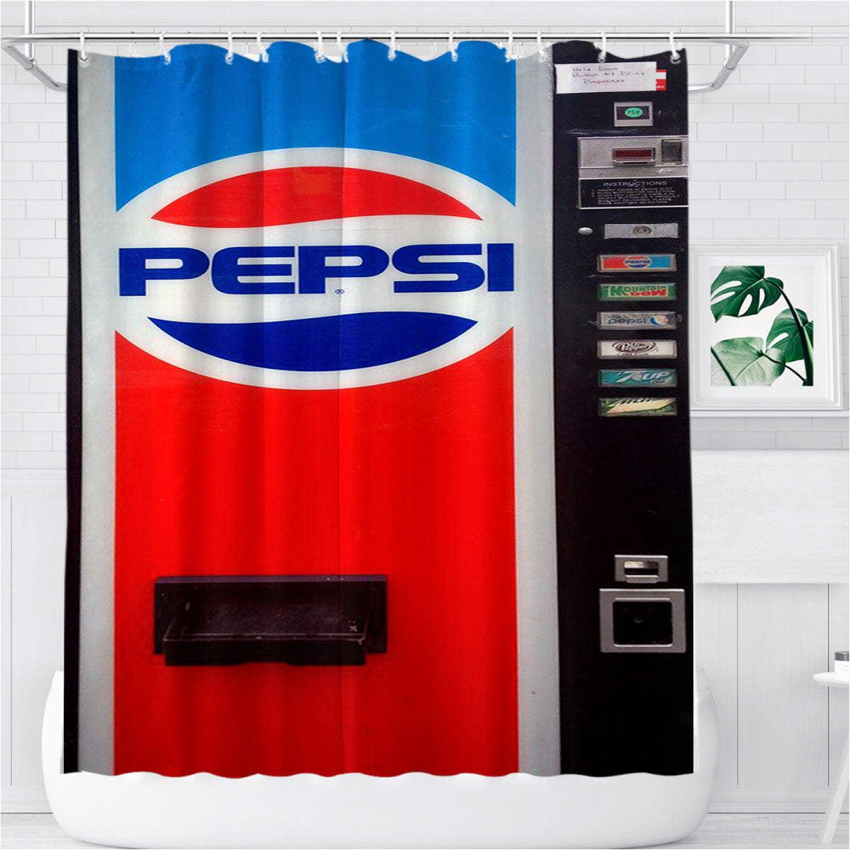 Pepsi Soft Drink Vending Machine Bathroom Shower Curtain Fabric Waterproof | 66 X 72 Inch