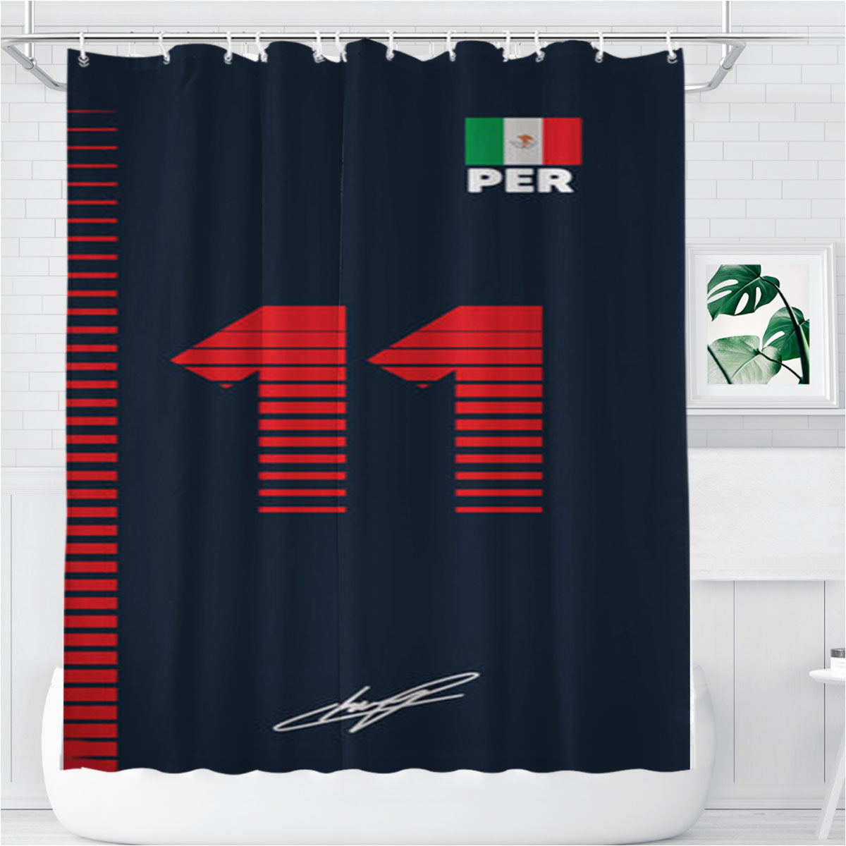 Perez - F1 Bathroom Shower Curtain Fabric Waterproof | 66 X 72 Inch