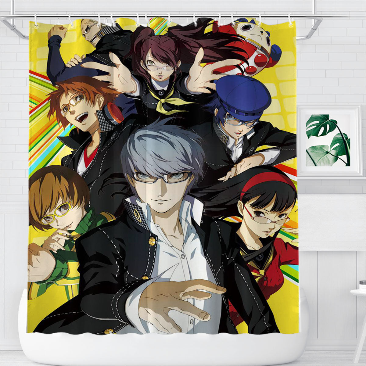 Persona 4 Golden All Characters Poster Bathroom Shower Curtain Fabric Waterproof | 66 X 72 Inch