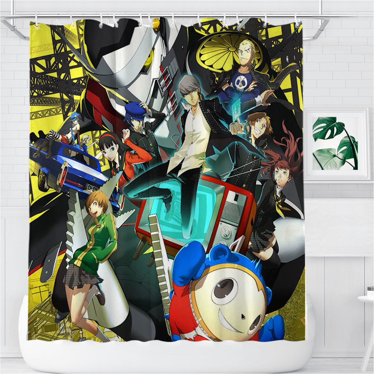 Persona 4 Golden Characters Wallpaper Bathroom Shower Curtain Fabric Waterproof | 66 X 72 Inch