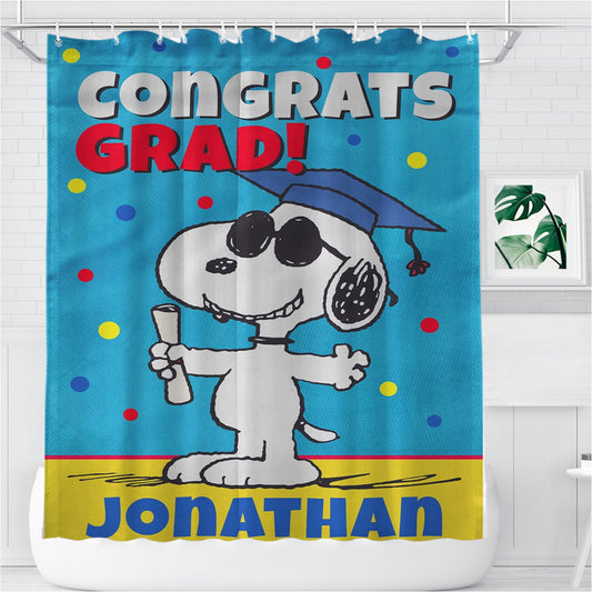 Snoopy Graduation Bathroom Shower Curtain Fabric Waterproof