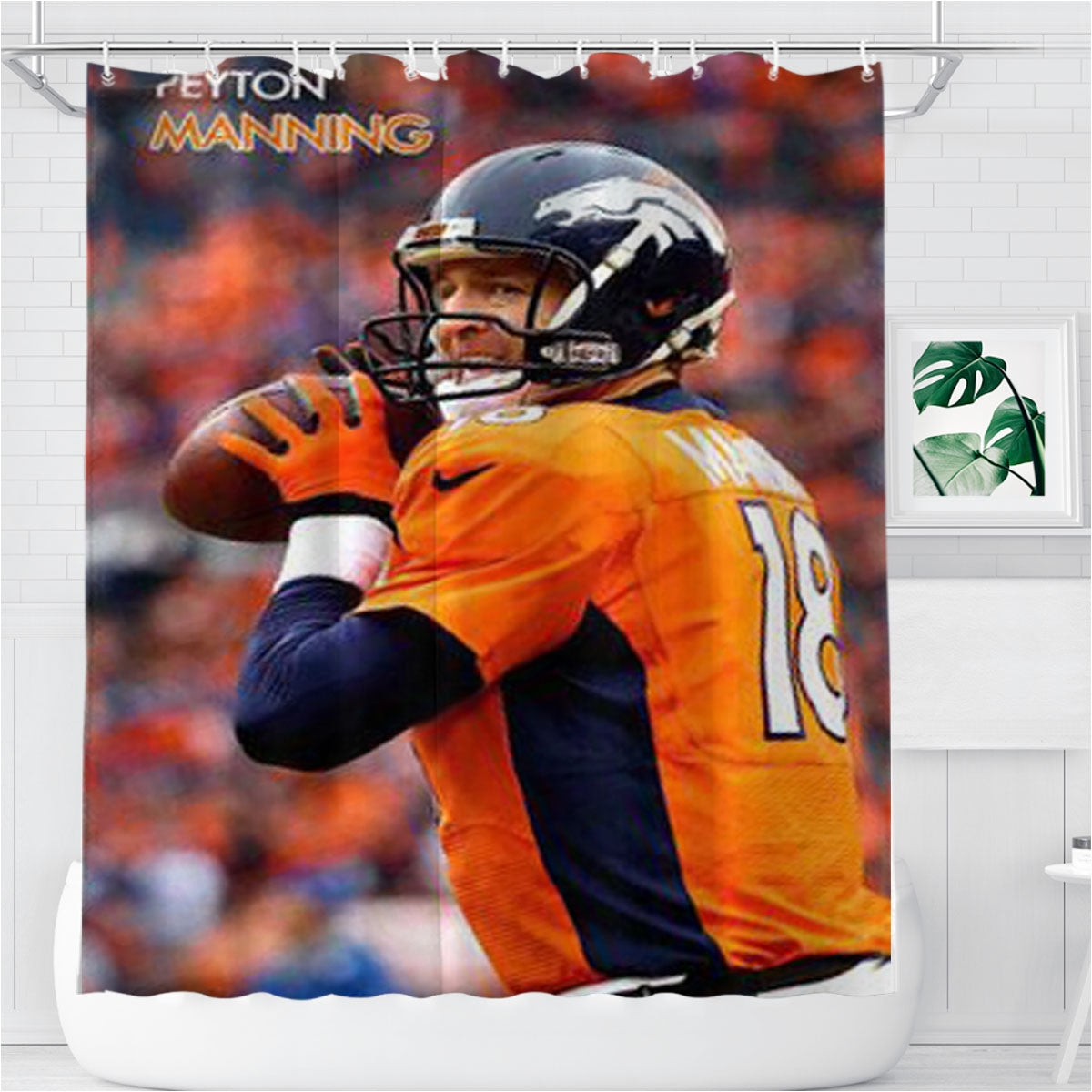 Peyton Manning Denver Broncos Bathroom Shower Curtain Fabric Waterproof | 66 X 72 Inch