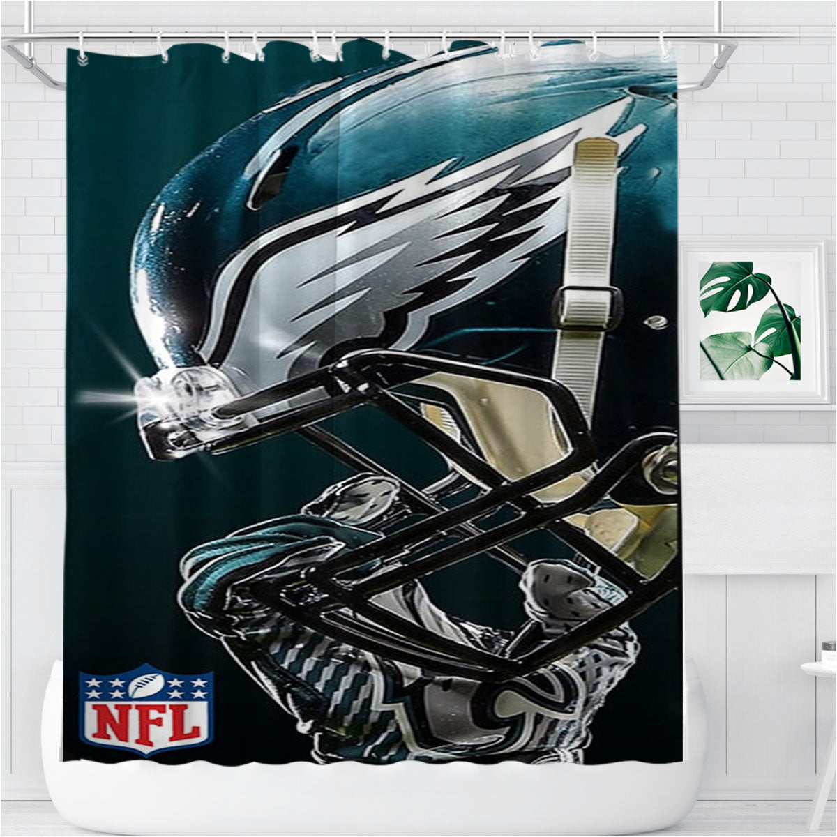 Philadelphia Eagles Nfl Helmet Bathroom Shower Curtain Fabric Waterproof | 66 X 72 Inch