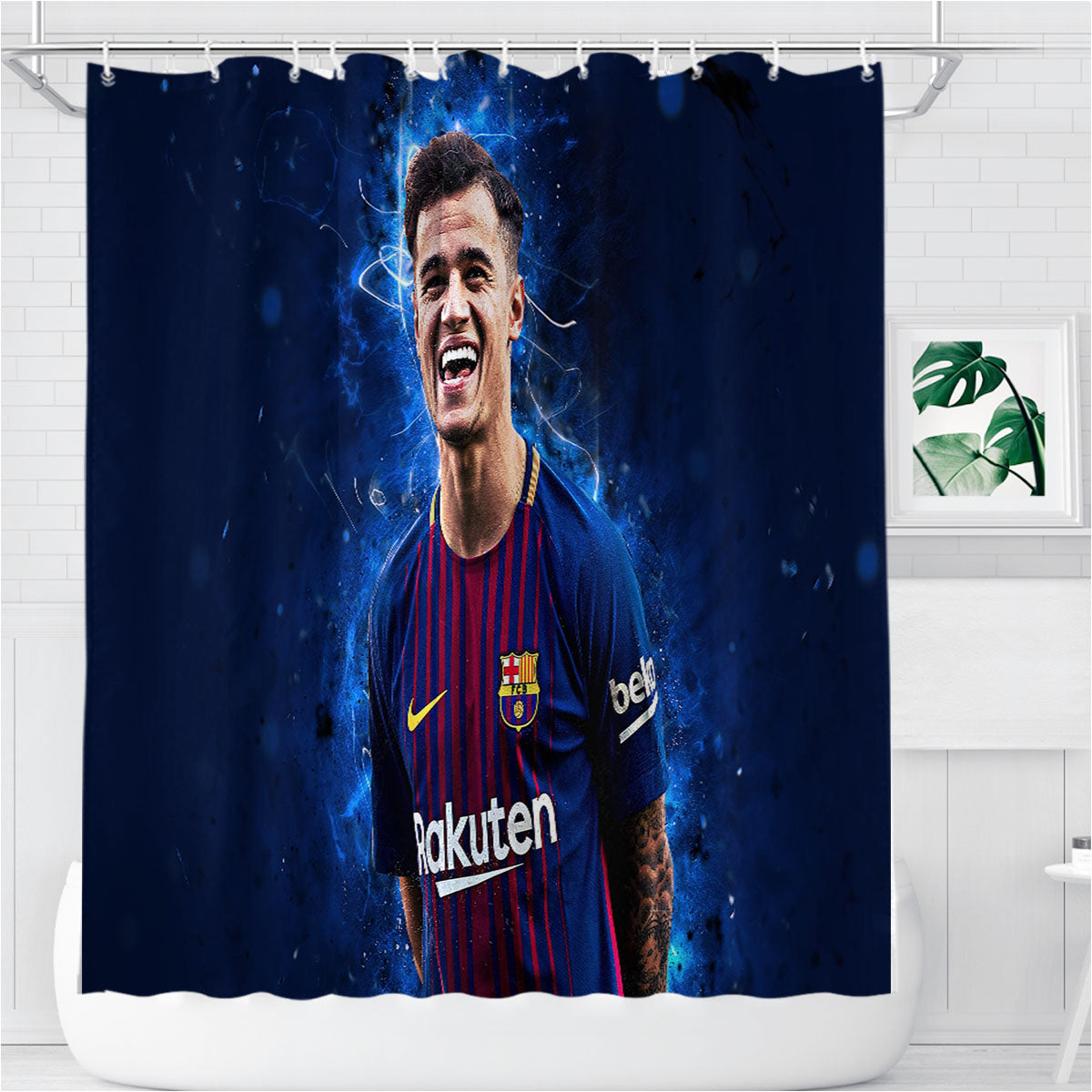 Philippe Coutinho Barcelona Bathroom Shower Curtain Fabric Waterproof | 66 X 72 Inch