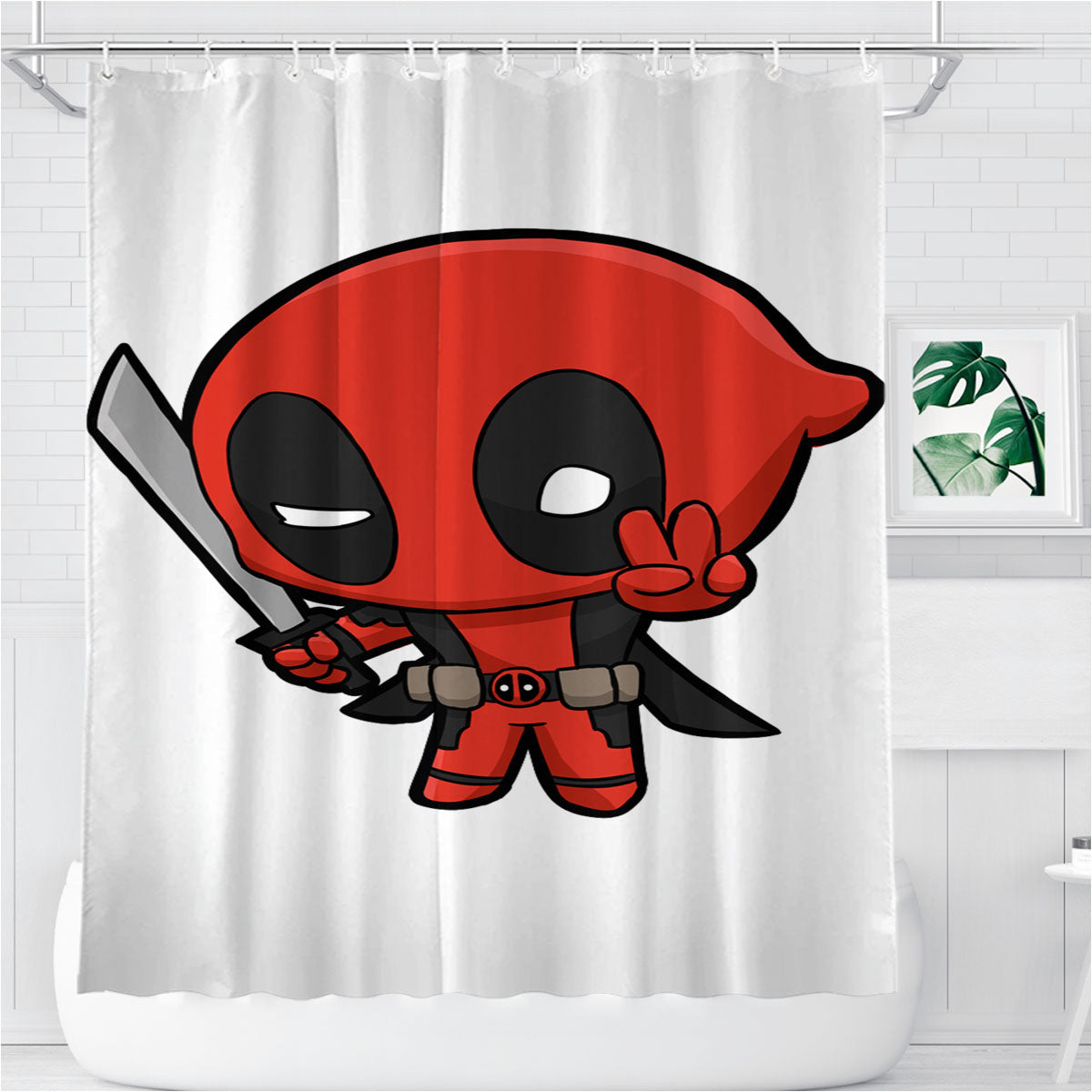 Piece Deadpool Chibi Funny Joke Bathroom Shower Curtain Fabric Waterproof | 66 X 72 Inch