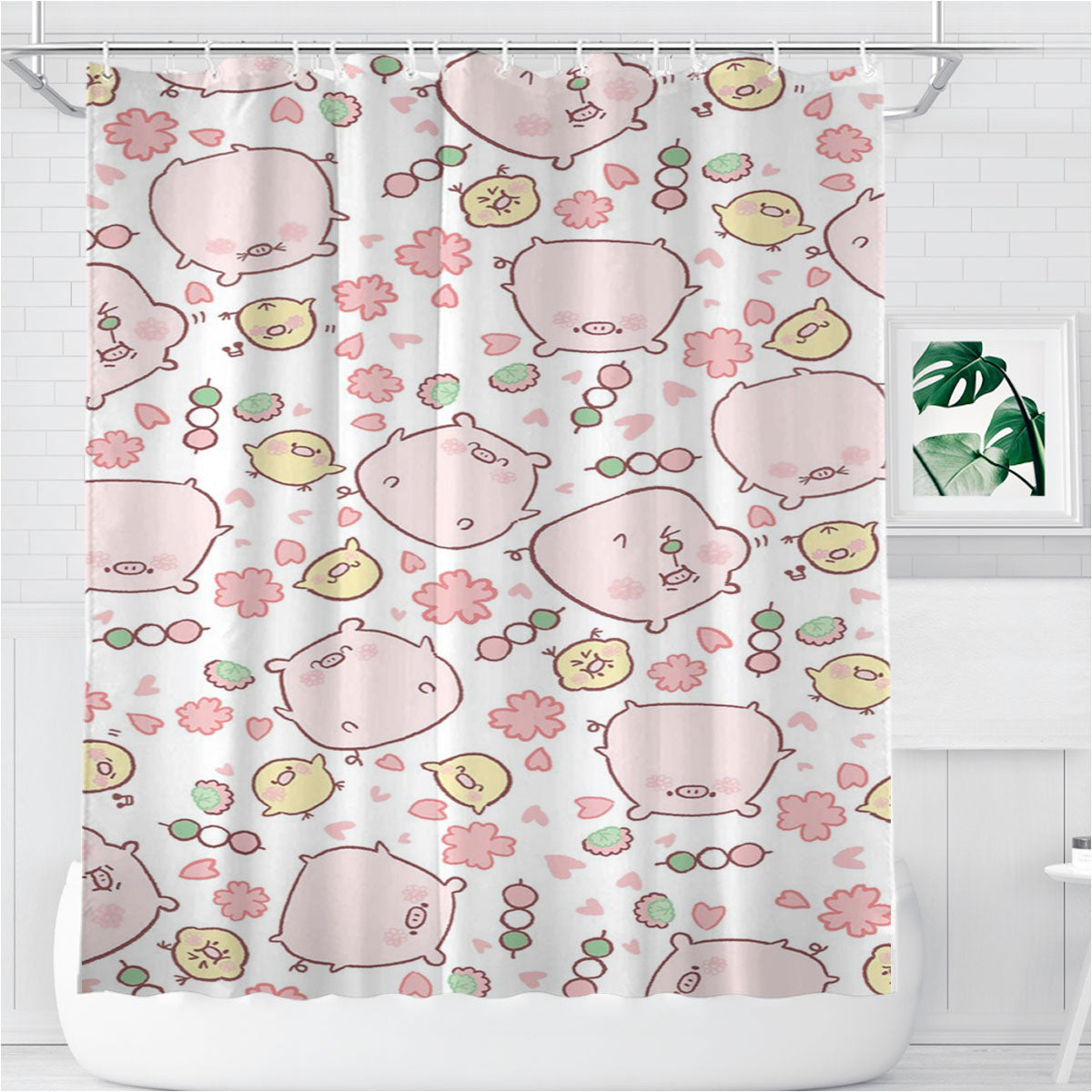 Pig Pattern Bathroom Shower Curtain Fabric Waterproof | 66 X 72 Inch