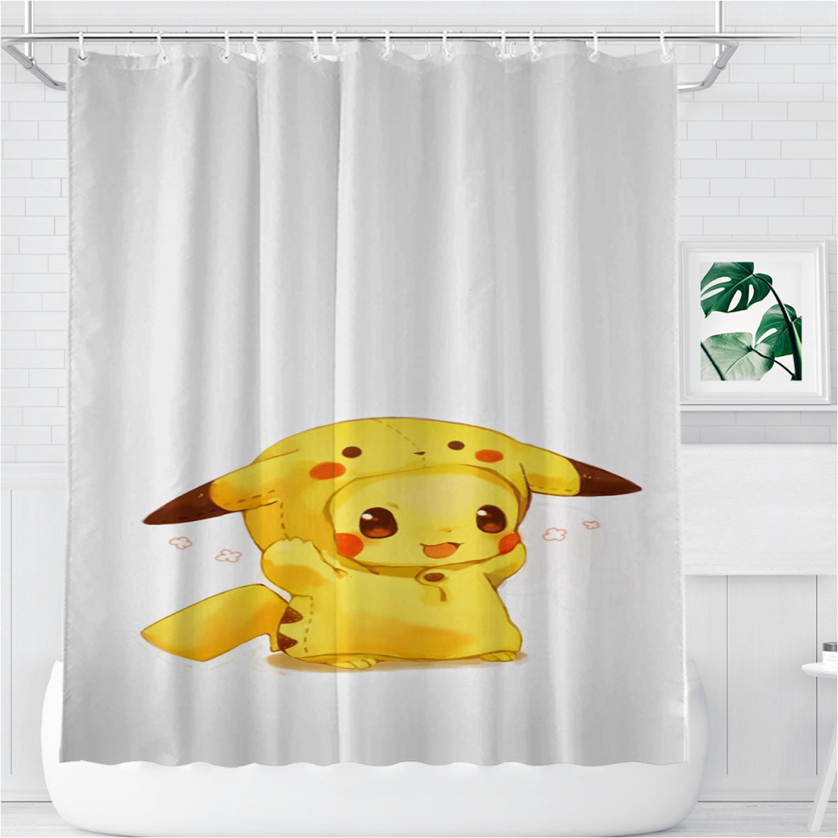 Pikachu Bathroom Shower Curtain Fabric Waterproof | 66 X 72 Inch