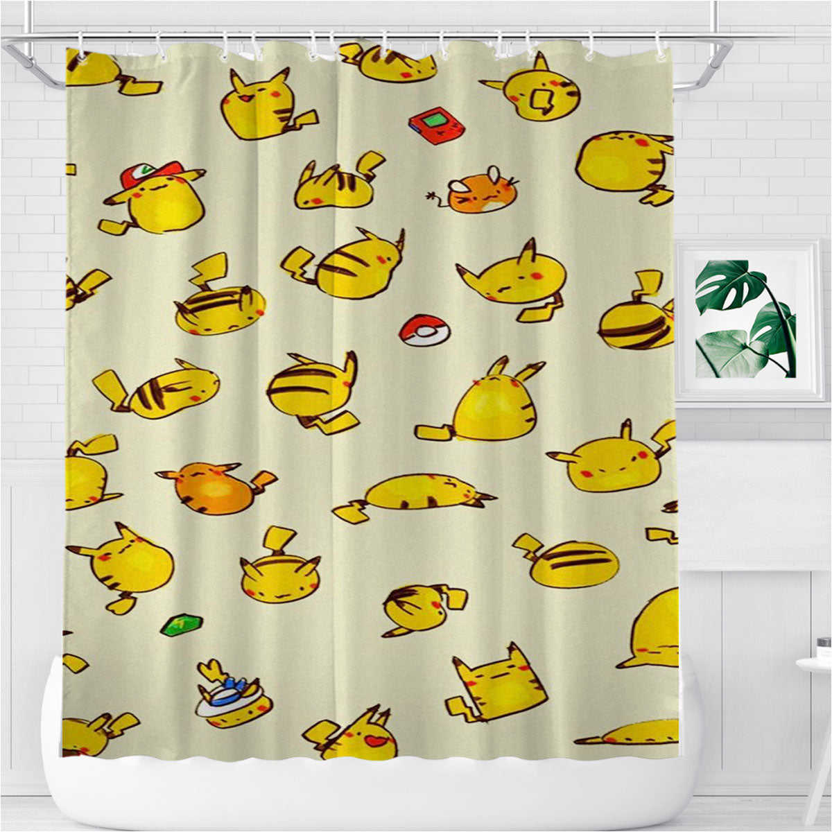 Pikachu Cute Bathroom Shower Curtain Fabric Waterproof | 66 X 72 Inch