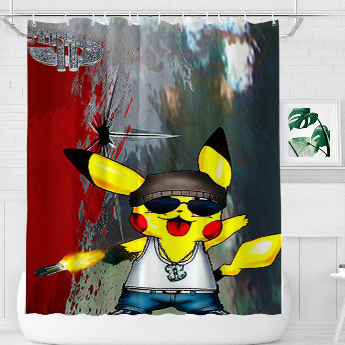 Pikachu Gangster Bathroom Shower Curtain Fabric Waterproof | 66 X 72 Inch