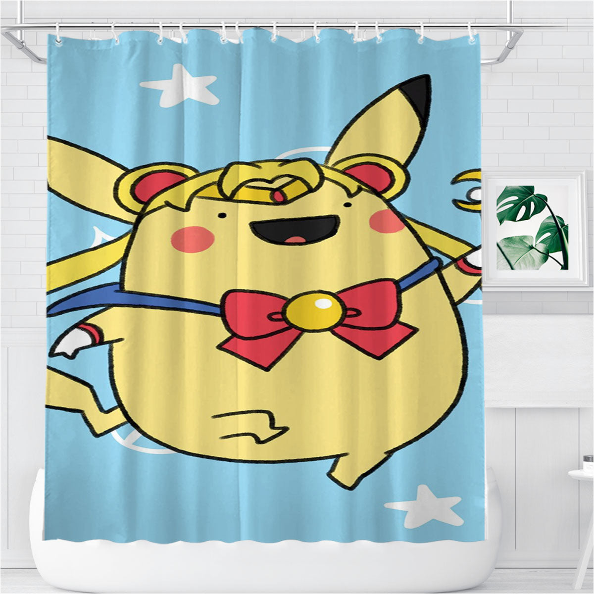 Pikachu Sailor Moon Bathroom Shower Curtain Fabric Waterproof | 66 X 72 Inch