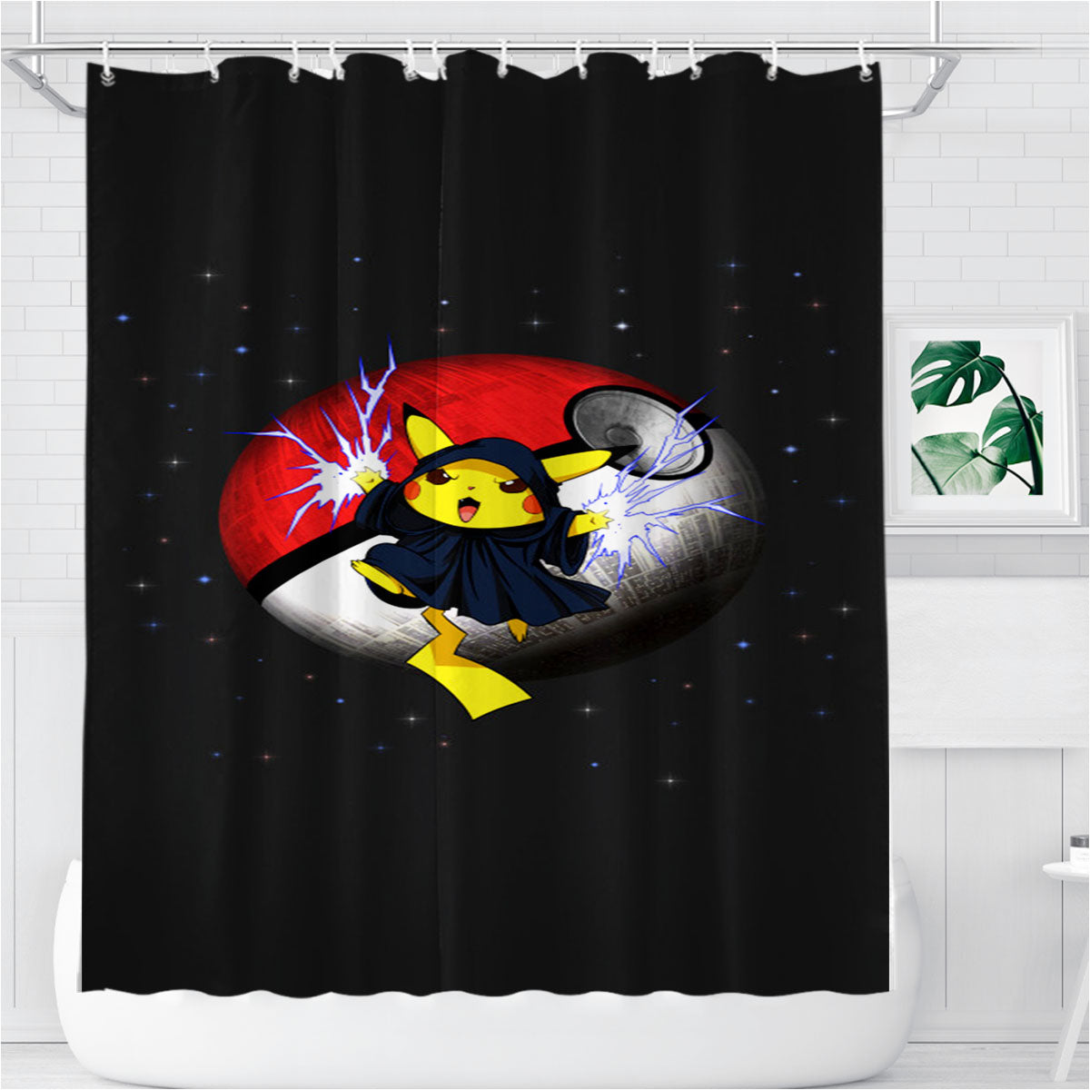 Pikachu Star Wars Heroes Bathroom Shower Curtain Fabric Waterproof | 66 X 72 Inch