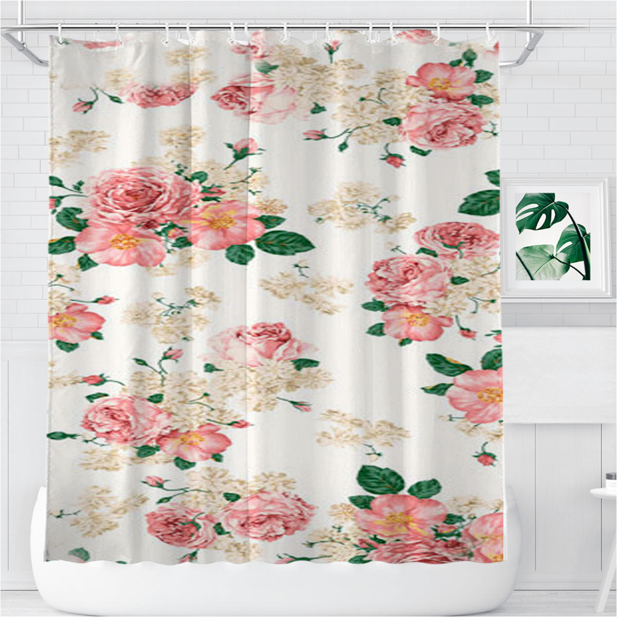 Pink Carnations Floral Bathroom Shower Curtain Fabric Waterproof | 66 X 72 Inch