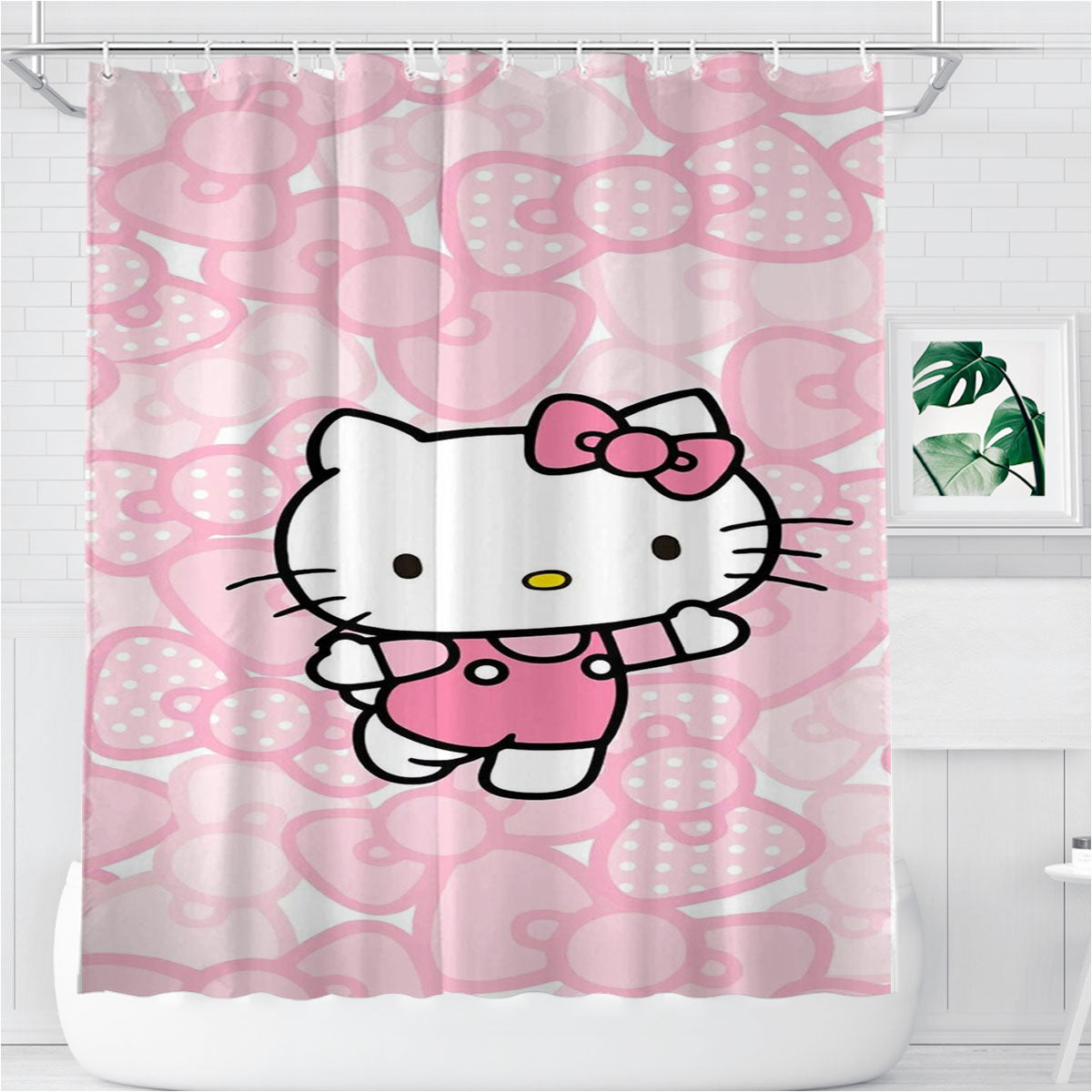 Pink Hello Kitty Love Pattern Bathroom Shower Curtain Fabric Waterproof | 66 X 72 Inch