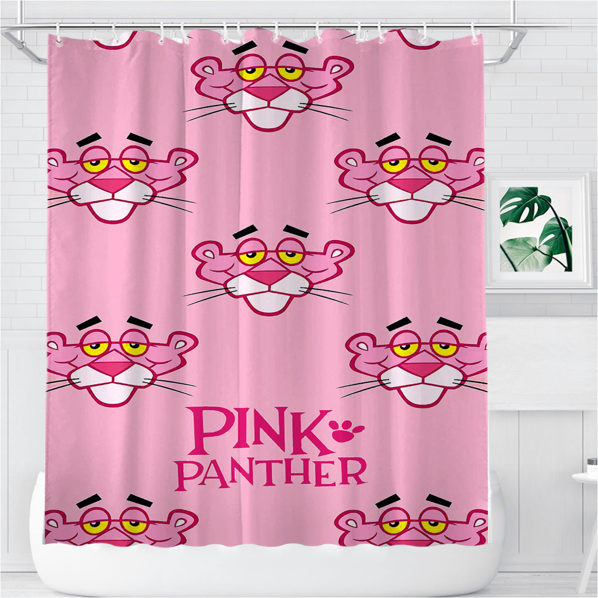 Pink Panther Pattern Face Bathroom Shower Curtain Fabric Waterproof | 66 X 72 Inch