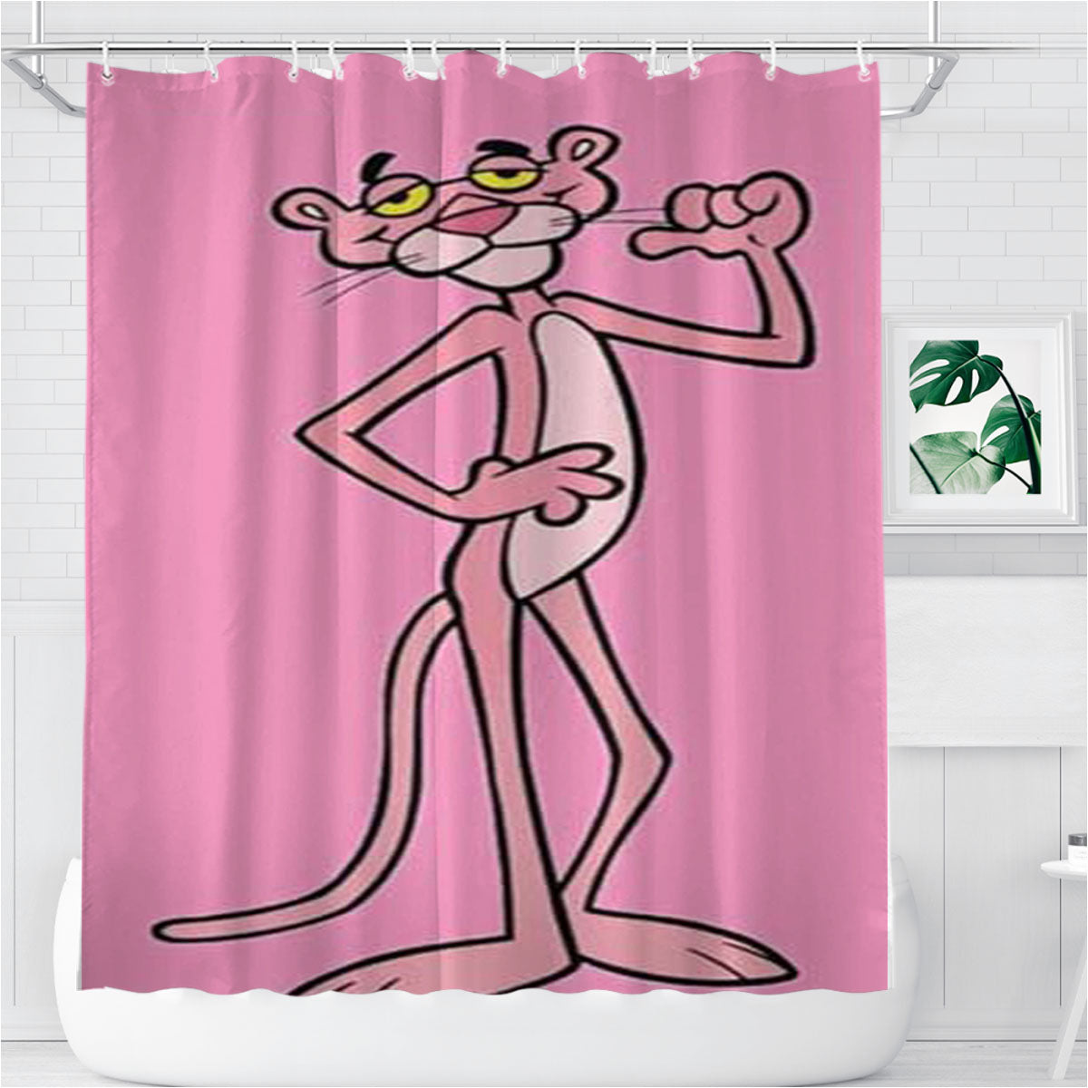 Pink Panther Taller Bathroom Shower Curtain Fabric Waterproof | 66 X 72 Inch