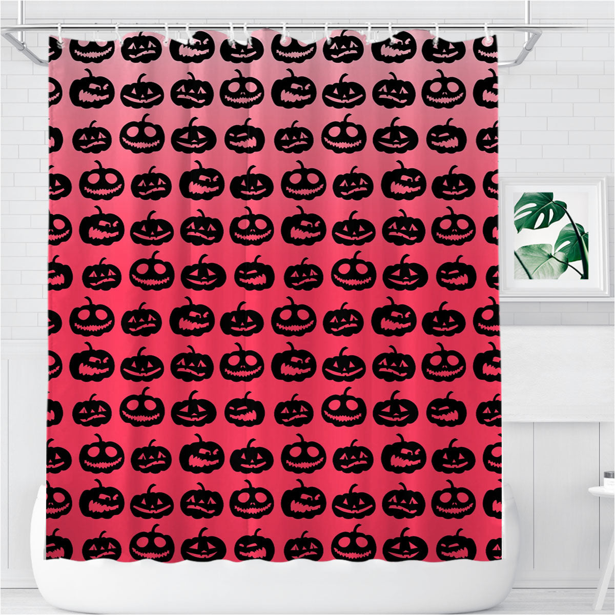 Pink Pumpkins Pattern Silhouette Collections Bathroom Shower Curtain Fabric Waterproof | 66 X 72 Inch