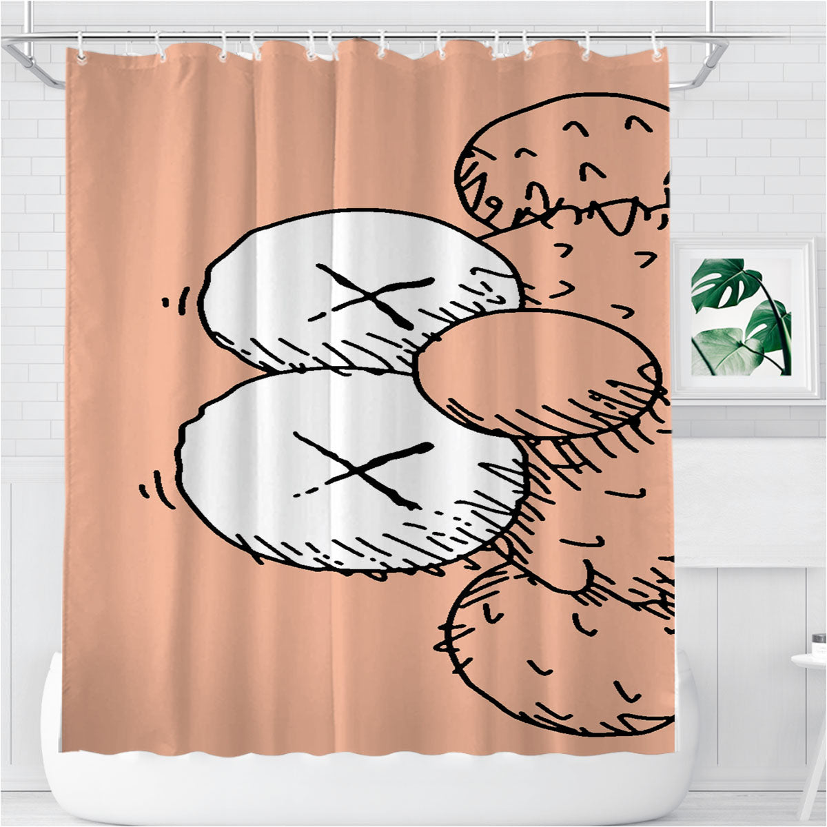 Pink Sesame Street Kaws Bathroom Shower Curtain Fabric Waterproof | 66 X 72 Inch