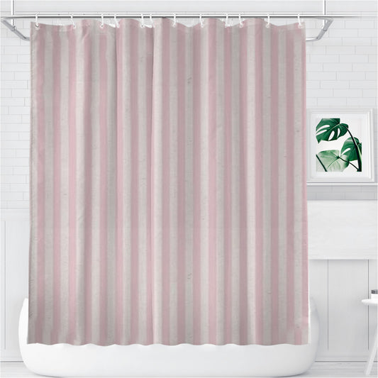 Personalized Pink Striped Pattern Shower Curtain Farmhouse Bathroom Decor