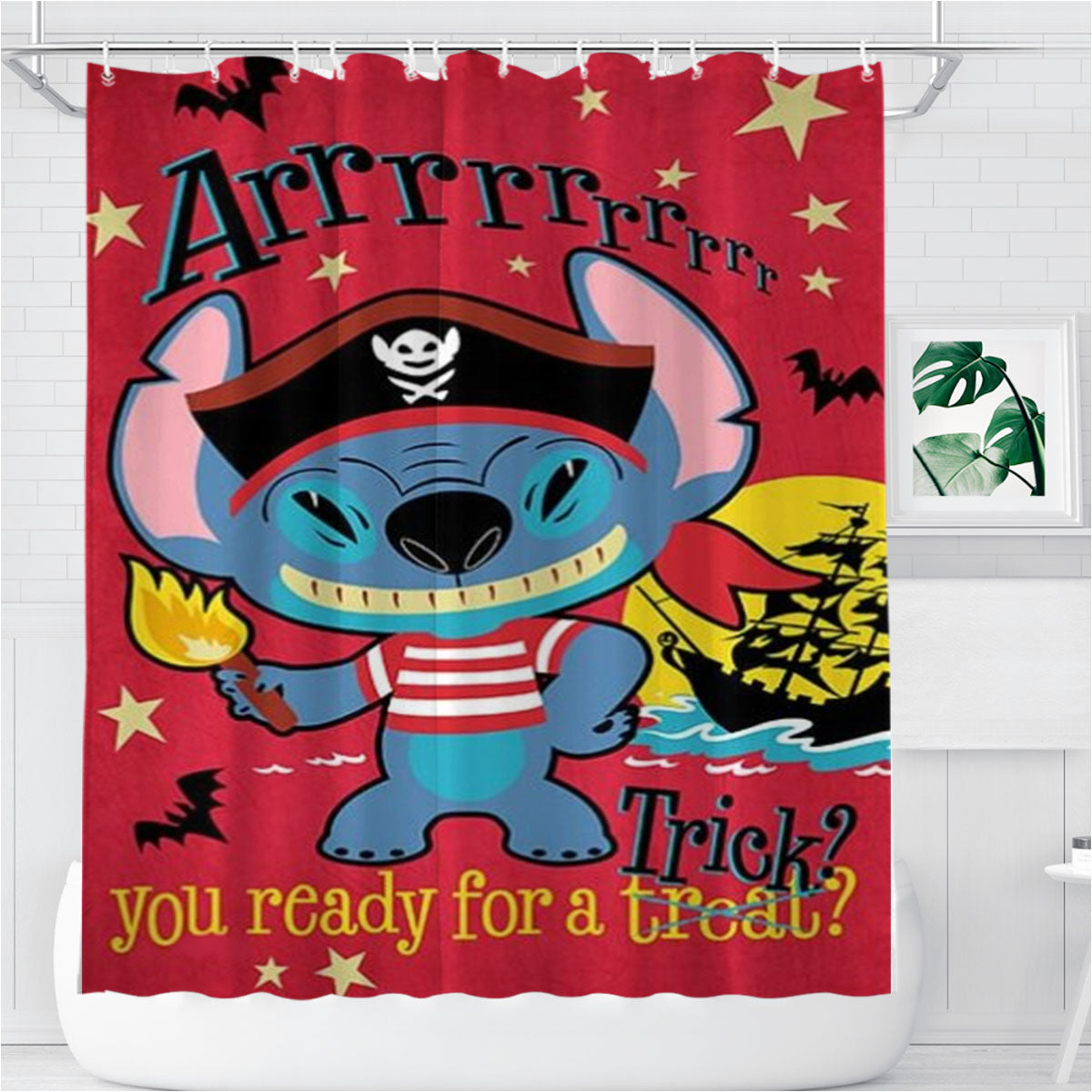 Pirate Stitch Halloween Bathroom Shower Curtain Fabric Waterproof | 66 X 72 Inch