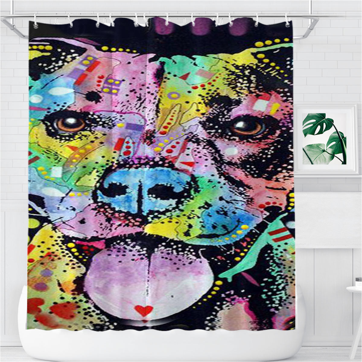 Pitbull Painting Bathroom Shower Curtain Fabric Waterproof | 66 X 72 Inch