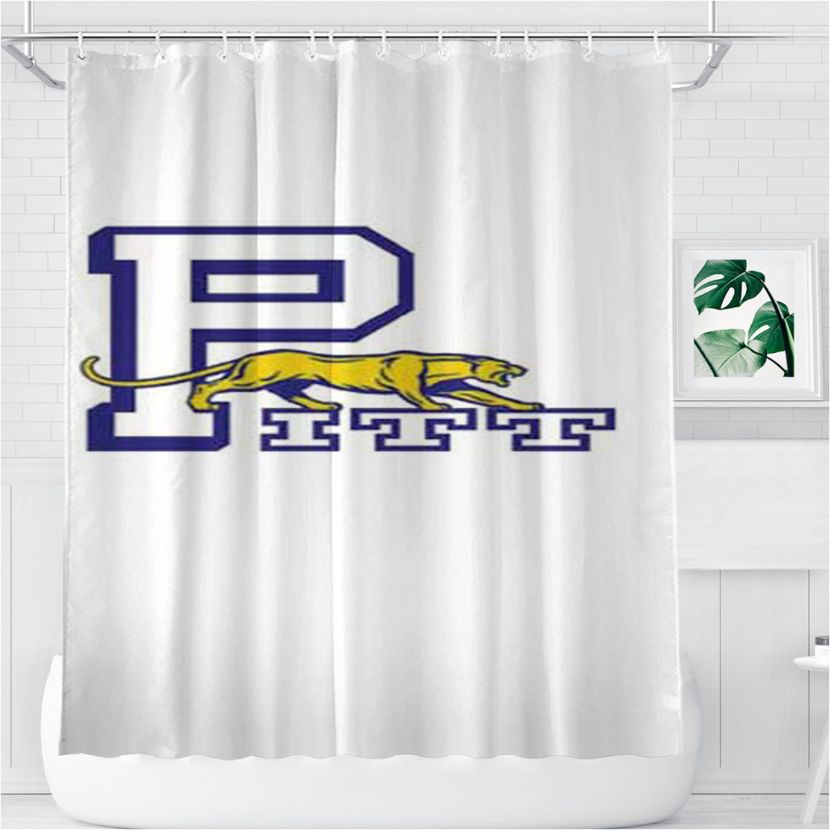 Pitt Panther Logo Bathroom Shower Curtain Fabric Waterproof | 66 X 72 Inch