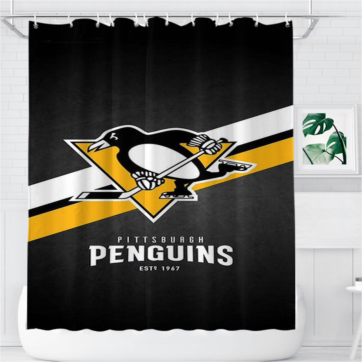 Pittsburgh Penguins Logo Bathroom Shower Curtain Fabric Waterproof | 66 X 72 Inch
