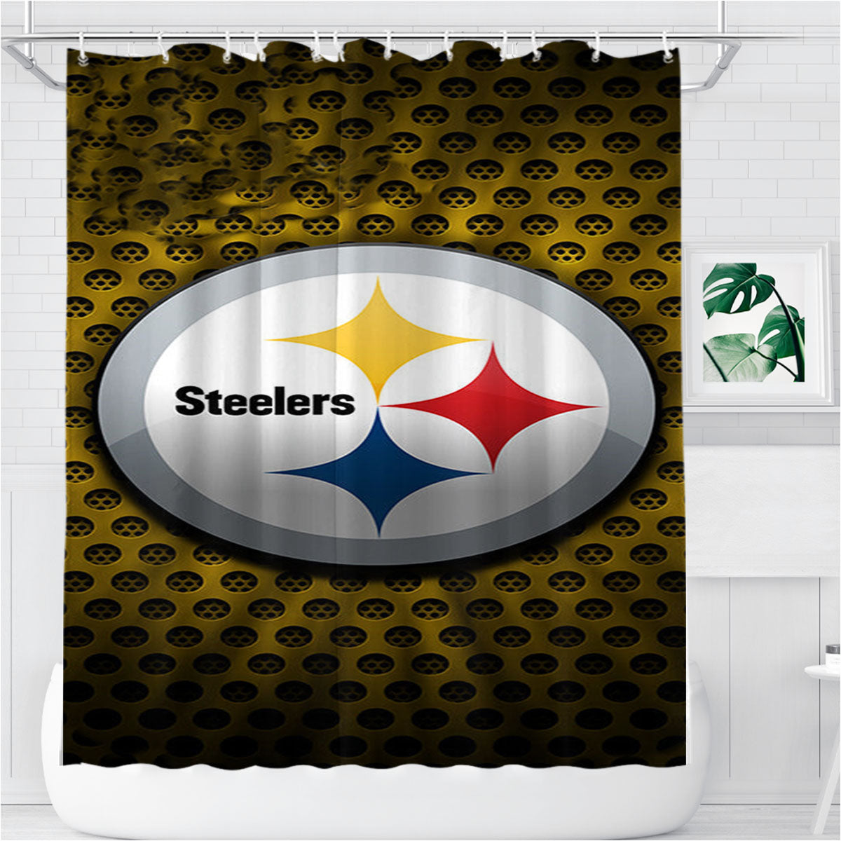 Pittsburgh Steelers Logo Nfl Bathroom Shower Curtain Fabric Waterproof | 66 X 72 Inch