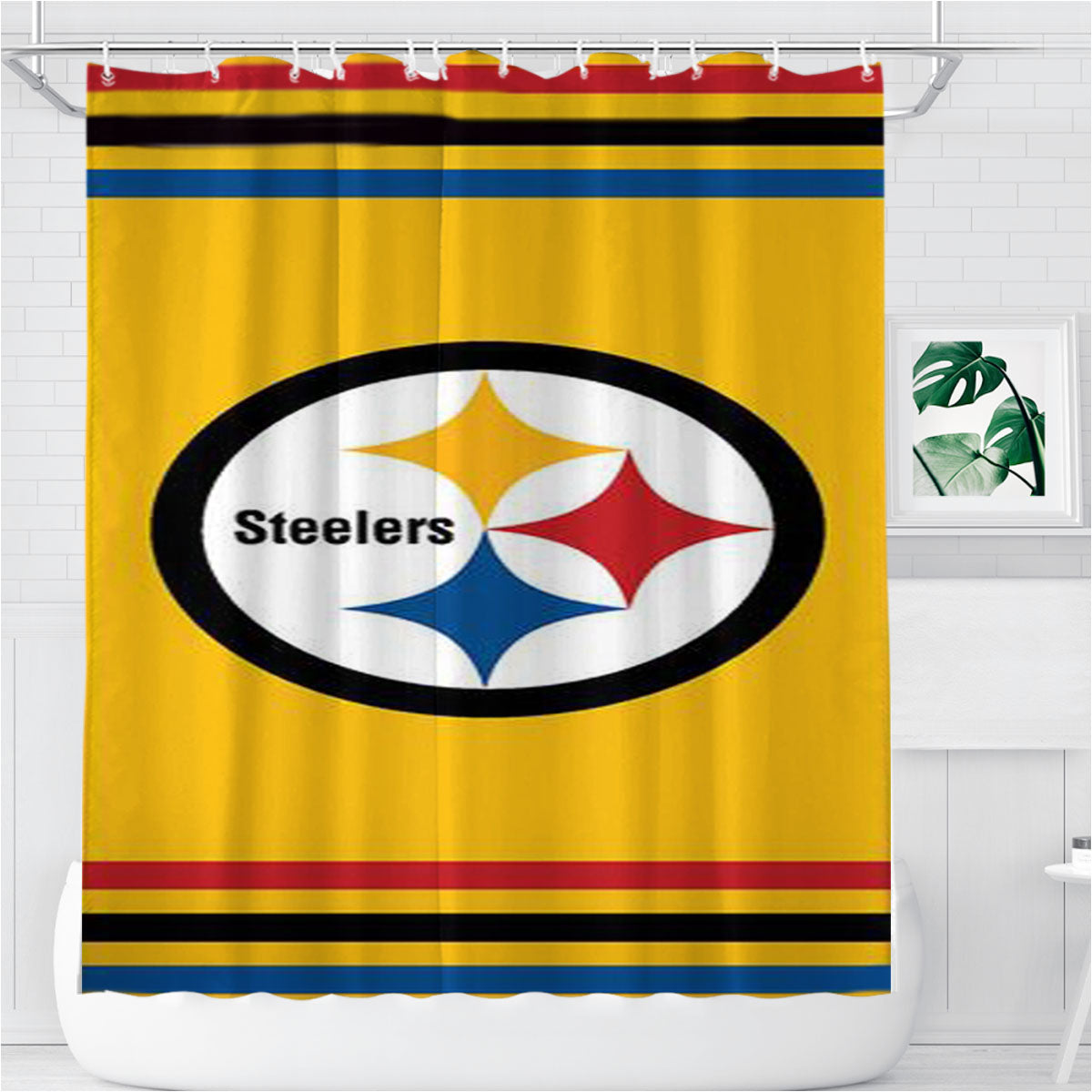 Pittsburgh Steelers Yellow Logo Bathroom Shower Curtain Fabric Waterproof | 66 X 72 Inch