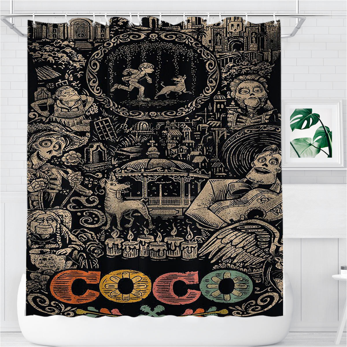 Pixar Coco Vintage Poster Bathroom Shower Curtain Fabric Waterproof | 66 X 72 Inch