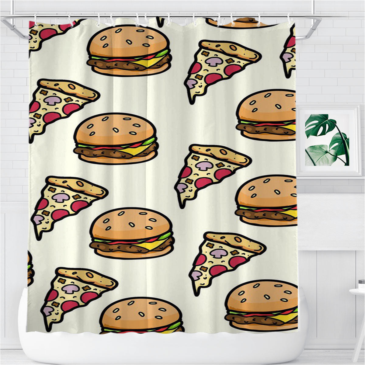 Pizza Food And Wallpaper Bathroom Shower Curtain Fabric Waterproof | 66 X 72 Inch