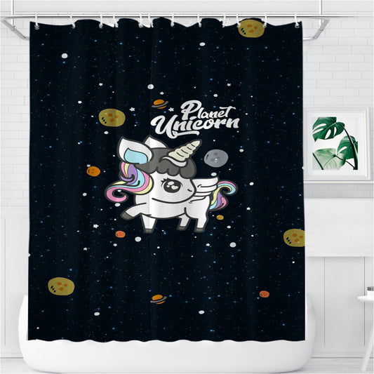 Personalized Planet Unicorn Shower Curtain Farmhouse Bathroom Decor