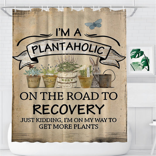 Plantaholic Bathroom Shower Curtain Fabric Waterproof