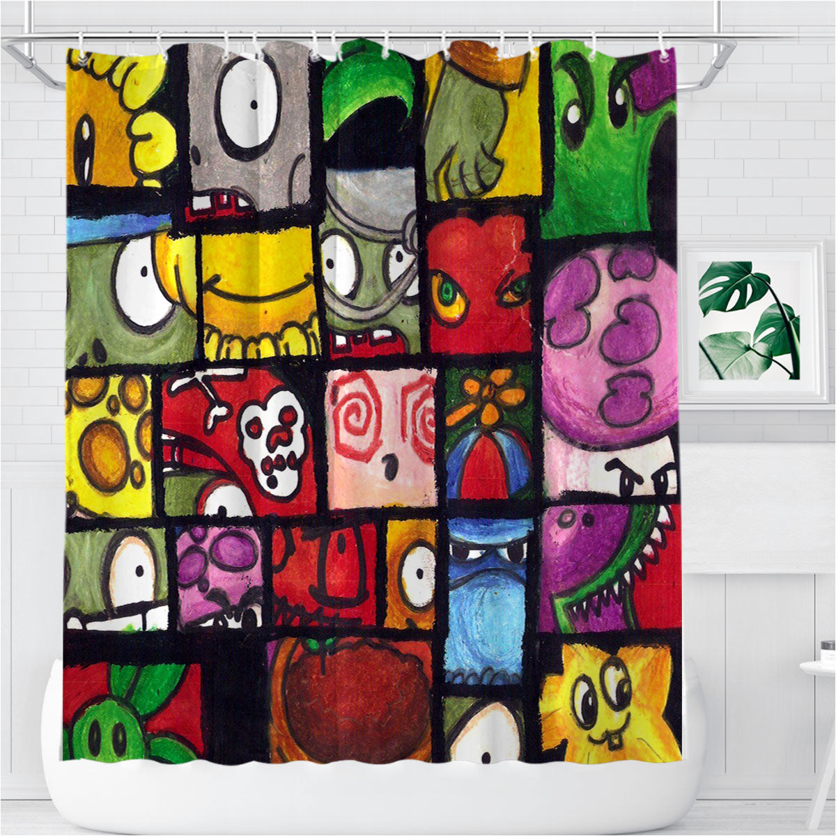 Plants Vs Zombies Cartoon Wallpaper Bathroom Shower Curtain Fabric Waterproof | 66 X 72 Inch