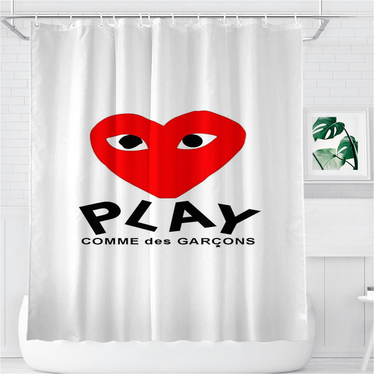 Play Comme Des Garcons Bathroom Shower Curtain Fabric Waterproof | 66 X 72 Inch