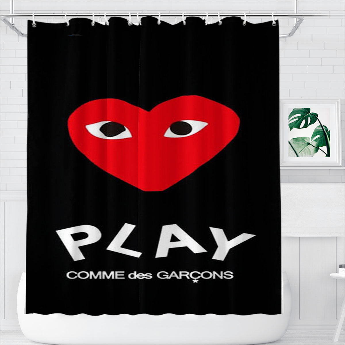 Play Comme Des Garcons Logo Bathroom Shower Curtain Fabric Waterproof | 66 X 72 Inch