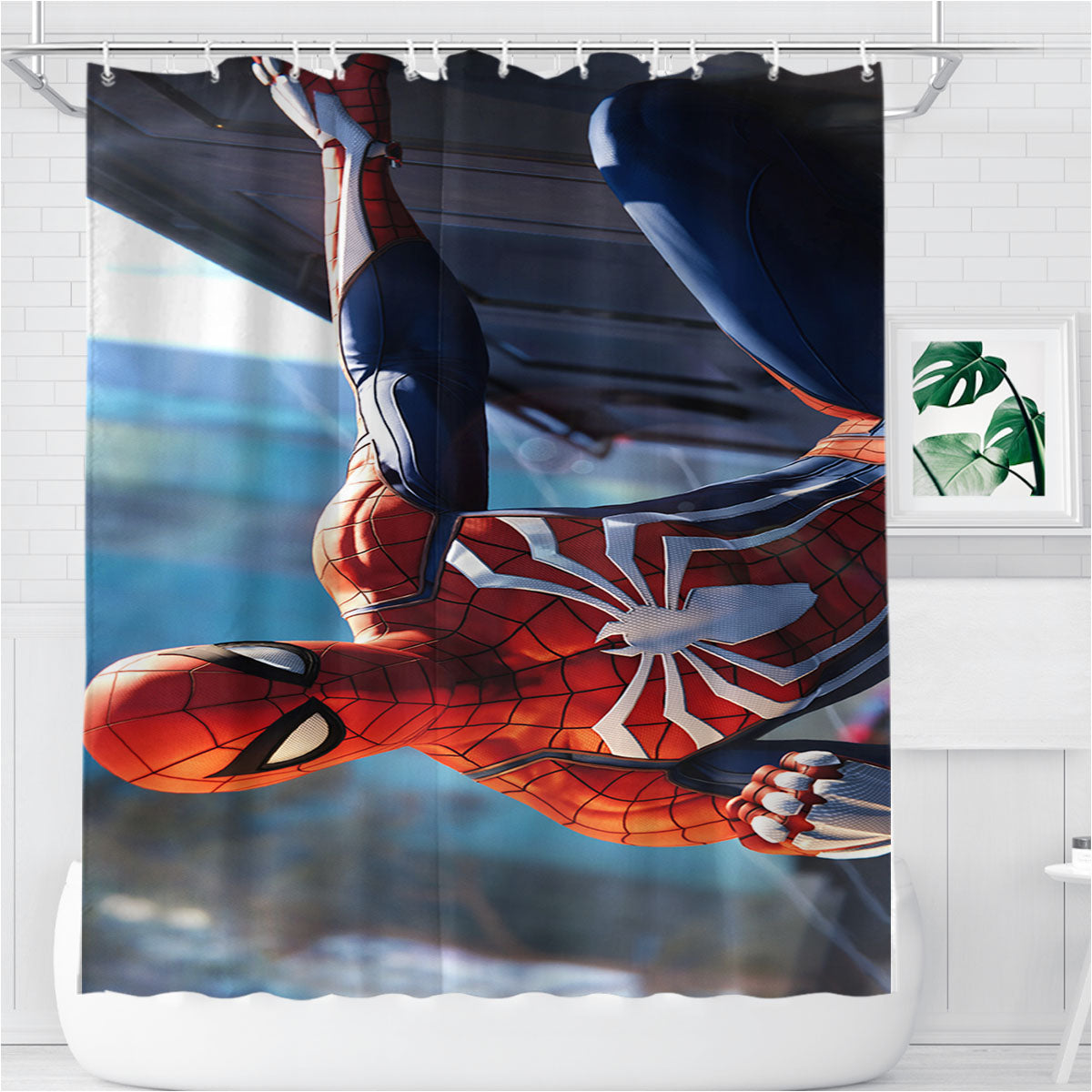 Playstation 4 Spiderman Character Bathroom Shower Curtain Fabric Waterproof | 66 X 72 Inch