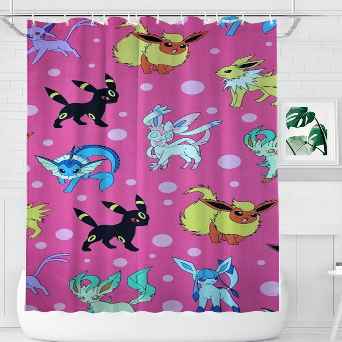 Pokemon Eeveelutions Pattern Bathroom Shower Curtain Fabric Waterproof | 66 X 72 Inch